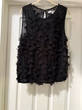 Studio M Black Sleeveless Appliqué Overlay Blouse